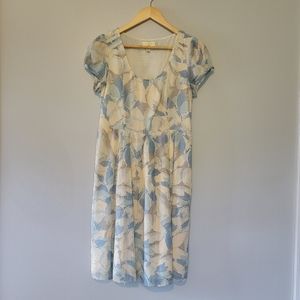 Moulinette Soeurs (Anthropologie) Chiffon Cap Sleeve Dress Blue/Cream/Grey SZ 6